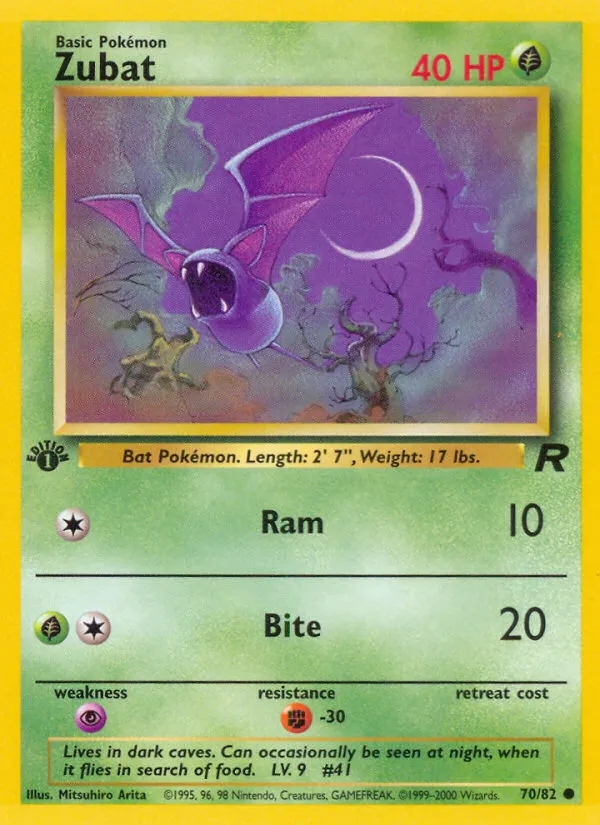 2000 Team Rocket Zubat Common #70/82 Common card image