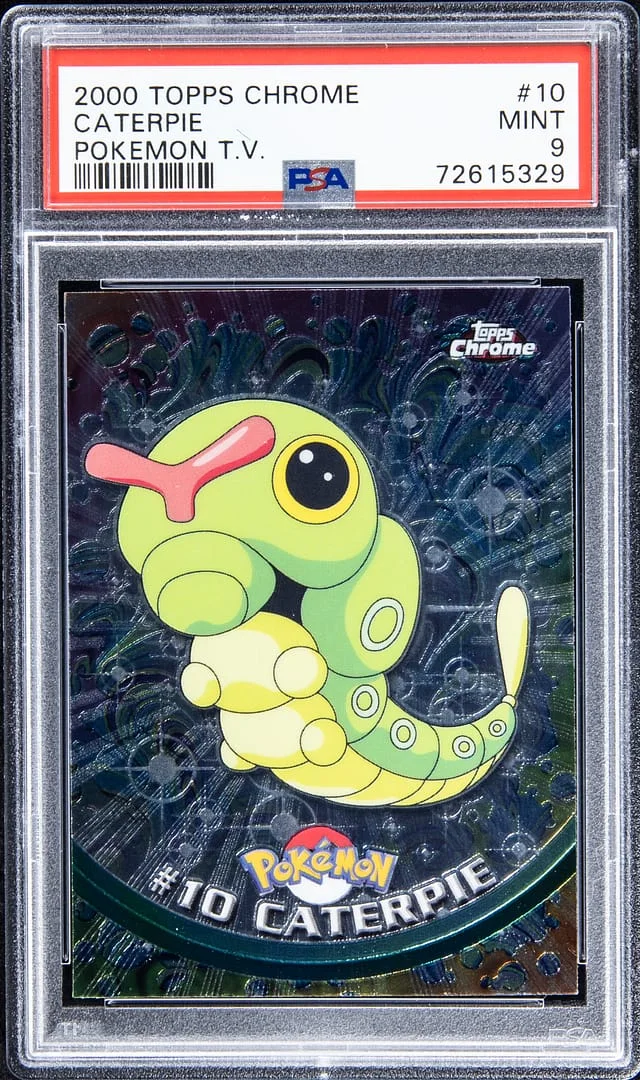 2000 Topps Chrome Caterpie Pokemon Series 1 Tekno-Chrome #10 card image