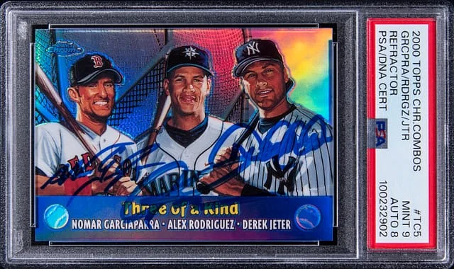 2000 Topps Chrome Derek Jeter/Alex Rodriguez/Nomar Garciapara Triple Combos Refractor #TC-5 card image