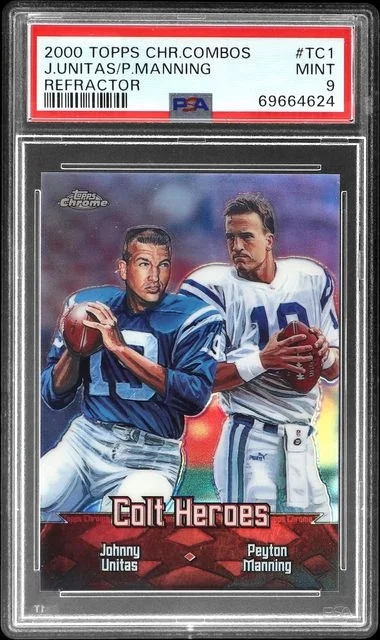 2000 Topps Chrome Johnny Unitas/Peyton Manning Combos Refractor #TC1 card image