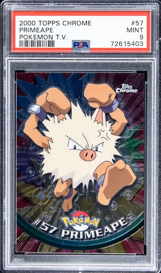 2000 Topps Chrome Primeape Pokemon T.V. Sparkle #57 card image