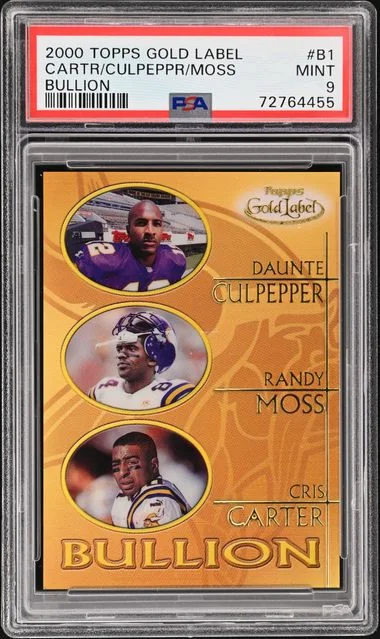 2000 Topps Gold Label Cris Carter/Daunte Culpeppr/Randy Moss Bullion #B1 card image