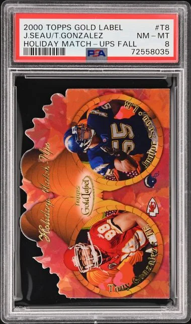 2000 Topps Gold Label Junior Seau/Tony Gonzalez Holiday Match-Ups Fall #T8 card image