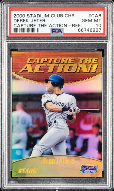 2000 Topps Stadium Club Chrome Derek Jeter Capture The Action Refractor #CA8 card image