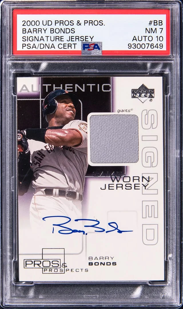 2000 Upper Deck Barry Bonds Pros & Prospects Game Jersey Autographed #BB card image