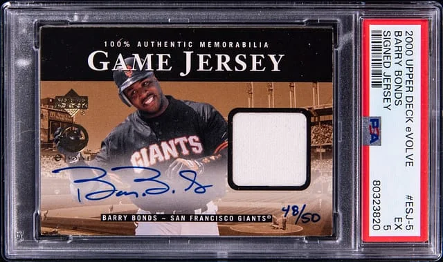2000 Upper Deck Barry Bonds eVolve Signed Jersey #ESJ-5 card image