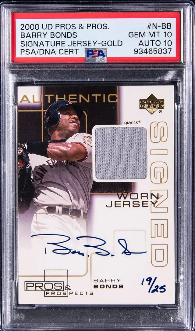 2000 Upper Deck Barry Bonds Pros & Prospects Signature Jersey Gold #N-BB card image