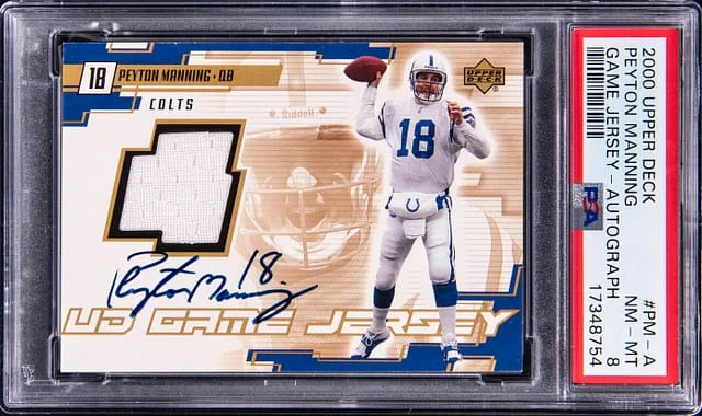 2000 Upper Deck Game Jersey Peyton Manning Autograph Gold #PM-A card image