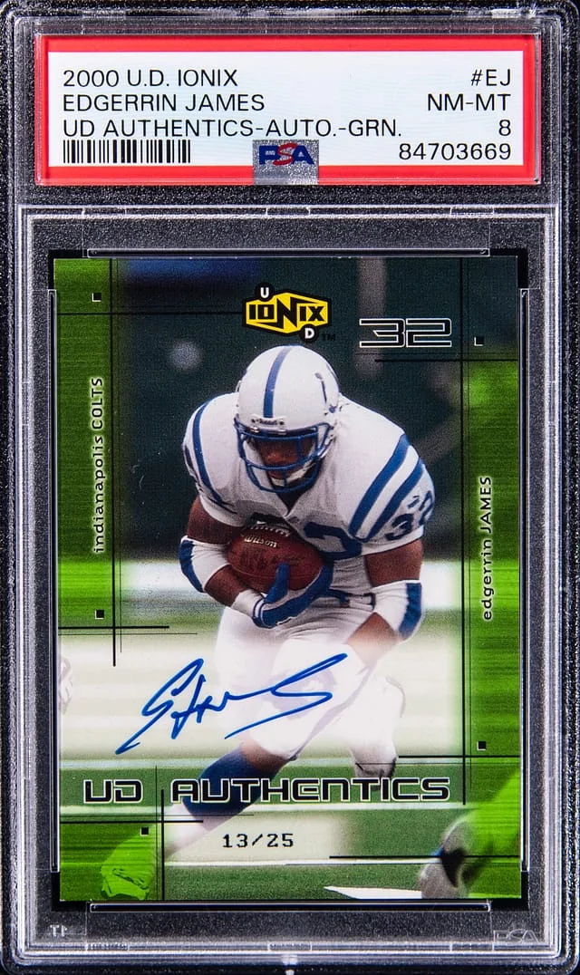 2000 Upper Deck Ionix Edgerrin James Authentics Autograph Green #EJ card image