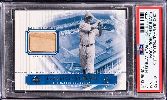2000 Upper Deck Jackie Robinson Game-Used Brooklyn Dodgers Master Collection Legends of Flatbush #LOF2 card image