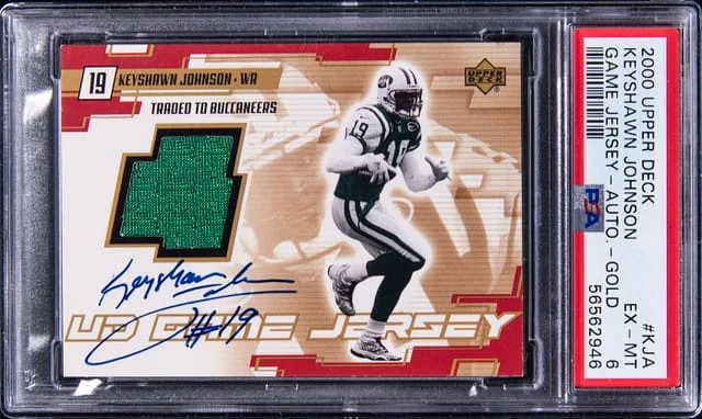 2000 Upper Deck Keyshawn Johnson Game-Jersey Autograph Gold #KJ-A card image