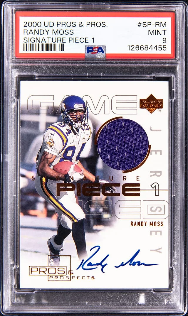 2000 Upper Deck Randy Moss Pros & Pros Signature Piece 1 #SP-RM card image