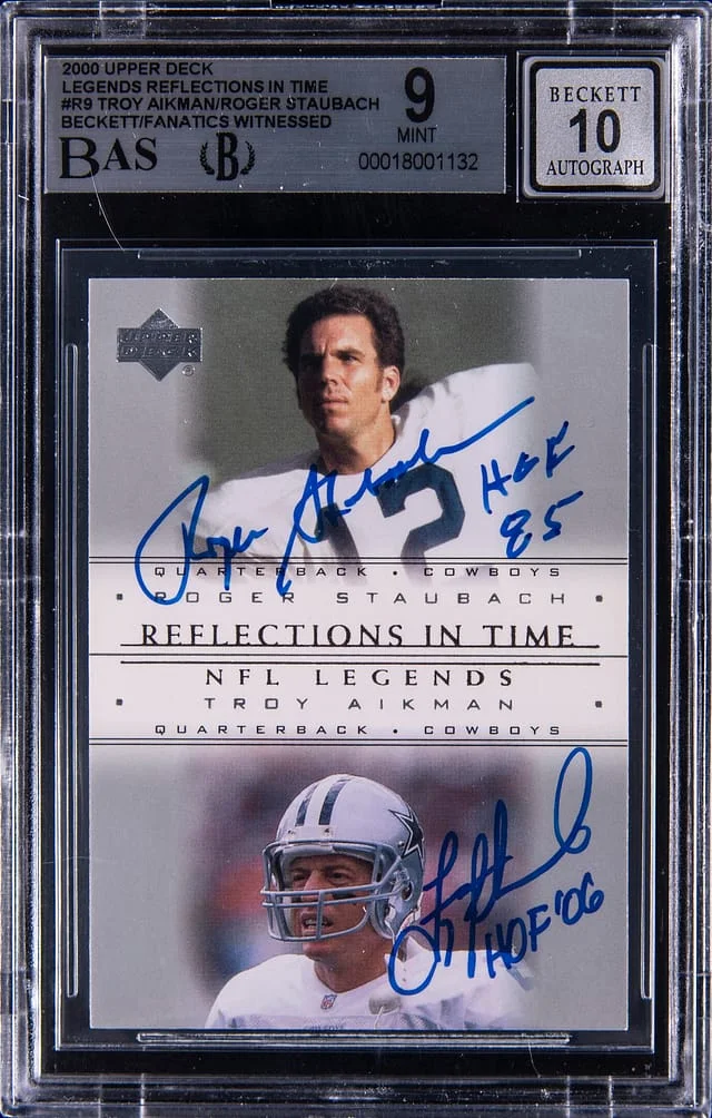 2000 Upper Deck Roger Staubach/Troy Aikman NFL Legends Reflections In Time #R9 card image