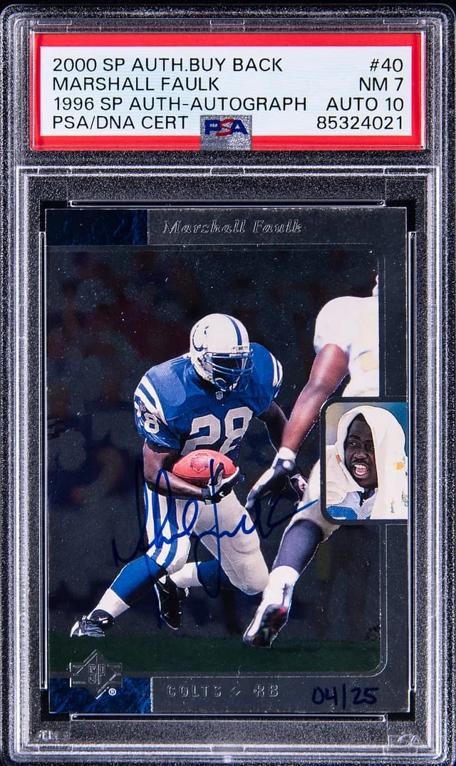 2000 Upper Deck SP Authentic Marshall Faulk Buy Back 1996 SP Authentic Autograph #40 card image