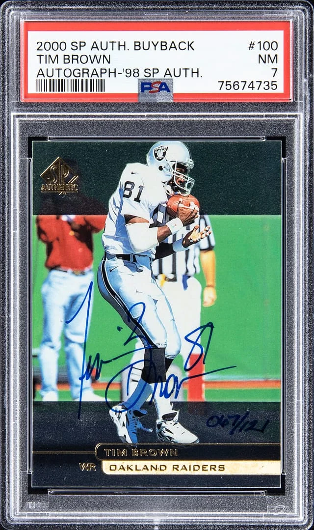 2000 Upper Deck SP Authentic Tim Brown Autograph 1998 SP Authentic #100 card image