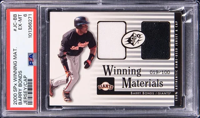 2000 Upper Deck SPx Barry Bonds Winning Materials Jersey/Cap #JC-BB card image