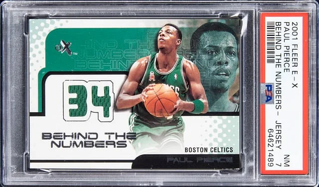 2001-02 Fleer E-X Behind The Numbers Jersey Paul Pierce #no-number card image