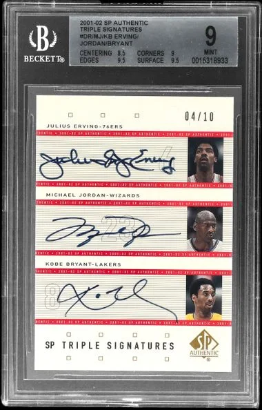 2001-02 SP Authentic Julius Erving/Michael Jordan/Kobe Bryant Multi-Signed Triple Signatures #DR/MJ/KB card image