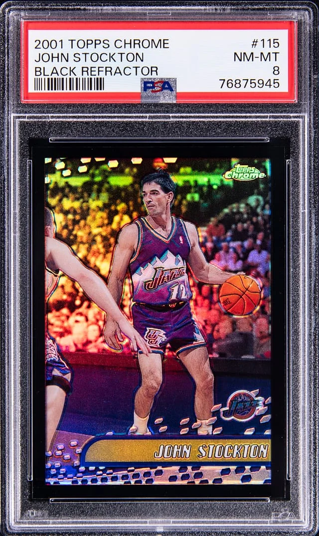 2001-02 Topps Chrome Black John Stockton Refractor #115 card image
