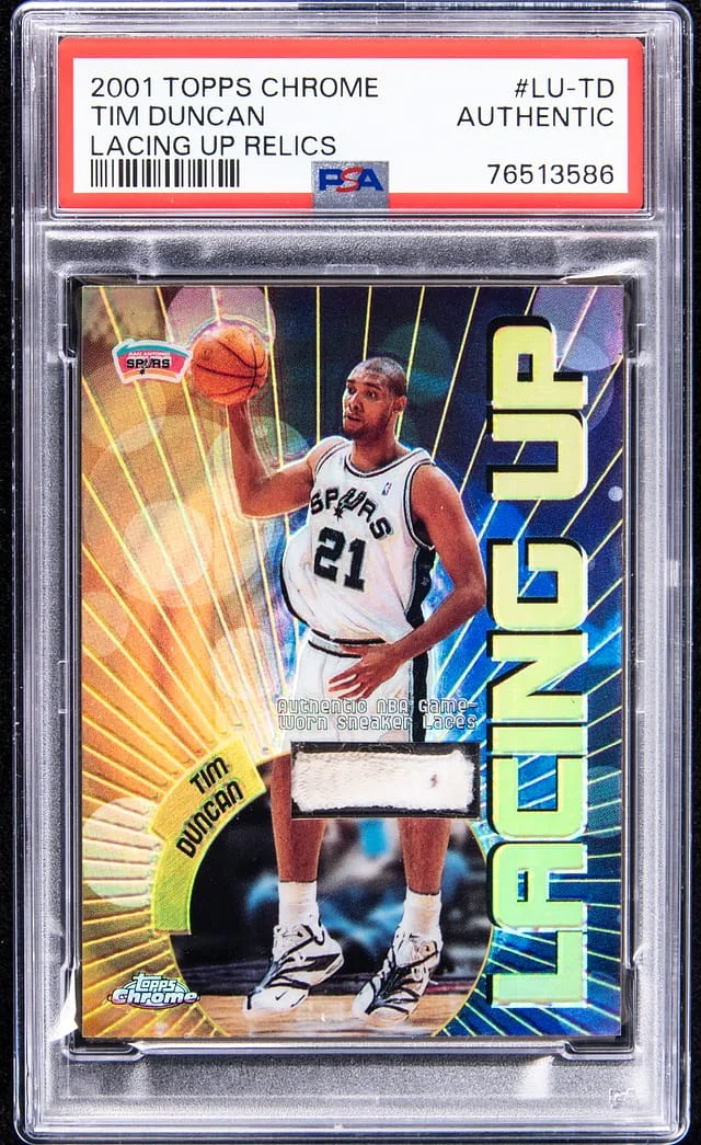 2001-02 Topps Chrome Tim Duncan Lacing Up Relics #LU-TD card image