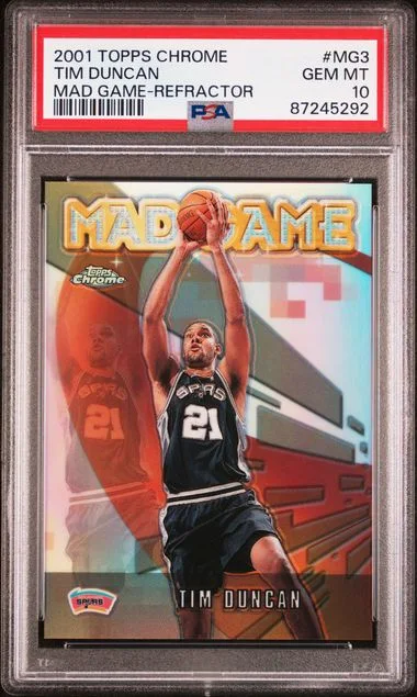 2001-02 Topps Chrome Tim Duncan Mad Game Mad Game-Refractor #MG3 card image