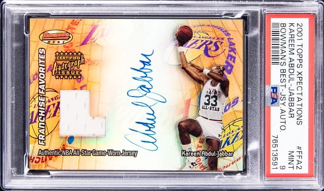 2001-02 Topps Kareem Abdul-Jabbar Xpectations Bowman's Best Jersey Autograph #FFA2 card image