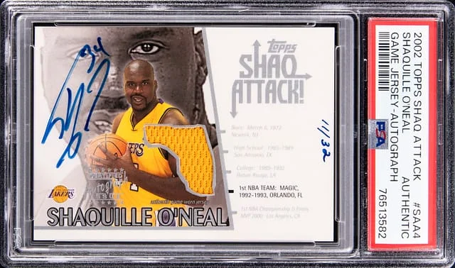 2001-02 Topps Shaquille O'Neal Shaq Attack Game Jersey Autograph #SAA4 card image