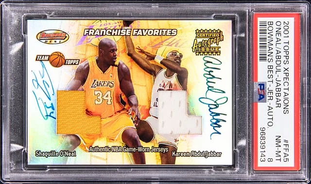 2001-02 Topps Shaquille O'Neal/Kareem Abdul-Jabbar Xpectations Bowman's Best Jersey Autograph #FFA5 card image