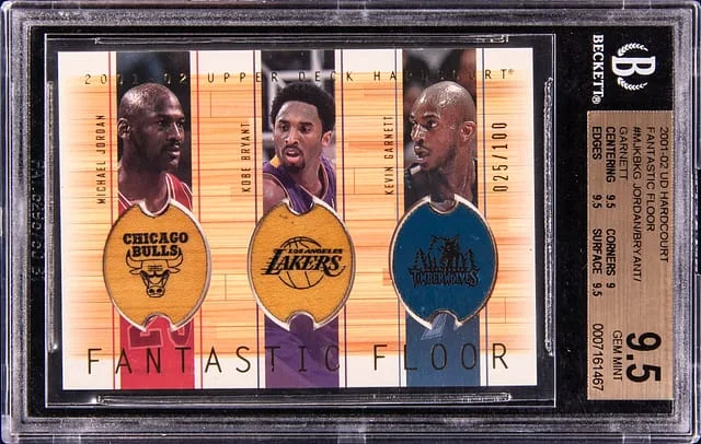 2001-02 Upper Deck Hardcourt Michael Jordan/Kobe Bryant/Kevin Garnett Fantastic Floor #MJ/KB/KG card image