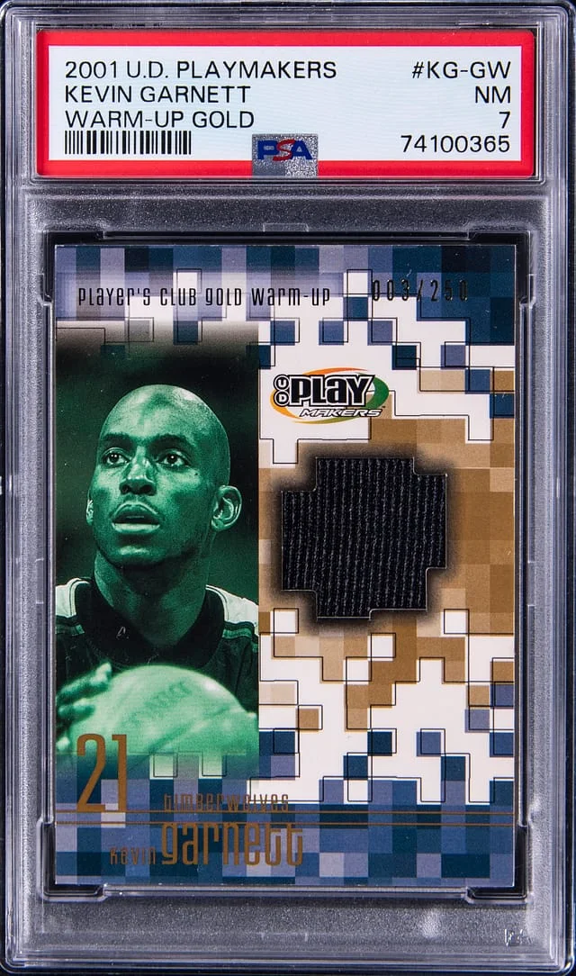 2001-02 Upper Deck Kevin Garnett Playmakers Warm-Up Gold #KG-GW card image