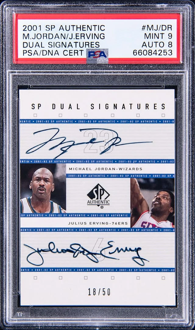 2001-02 Upper Deck SP Authentic Michael Jordan/Julius Erving Dual Signatures #MJ/DR card image