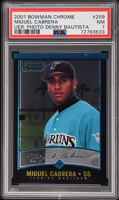 2001 Bowman Chrome Miguel Cabrera, UER: Photo Denny Bautista #259 card image