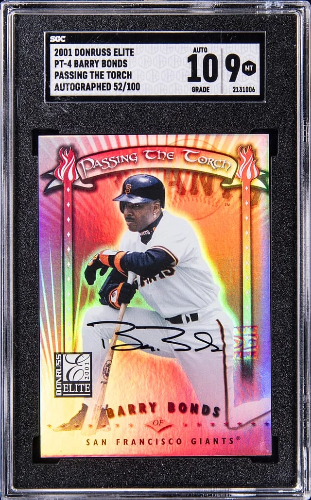2001 Donruss Elite Barry Bonds Passing The Torch Autograph #PT4 card image