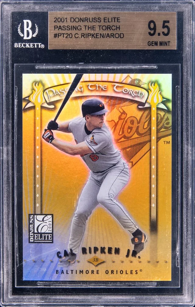2001 Donruss Elite Cal Ripken Jr./Alex Rodriguez Passing The Torch #PT20 card image