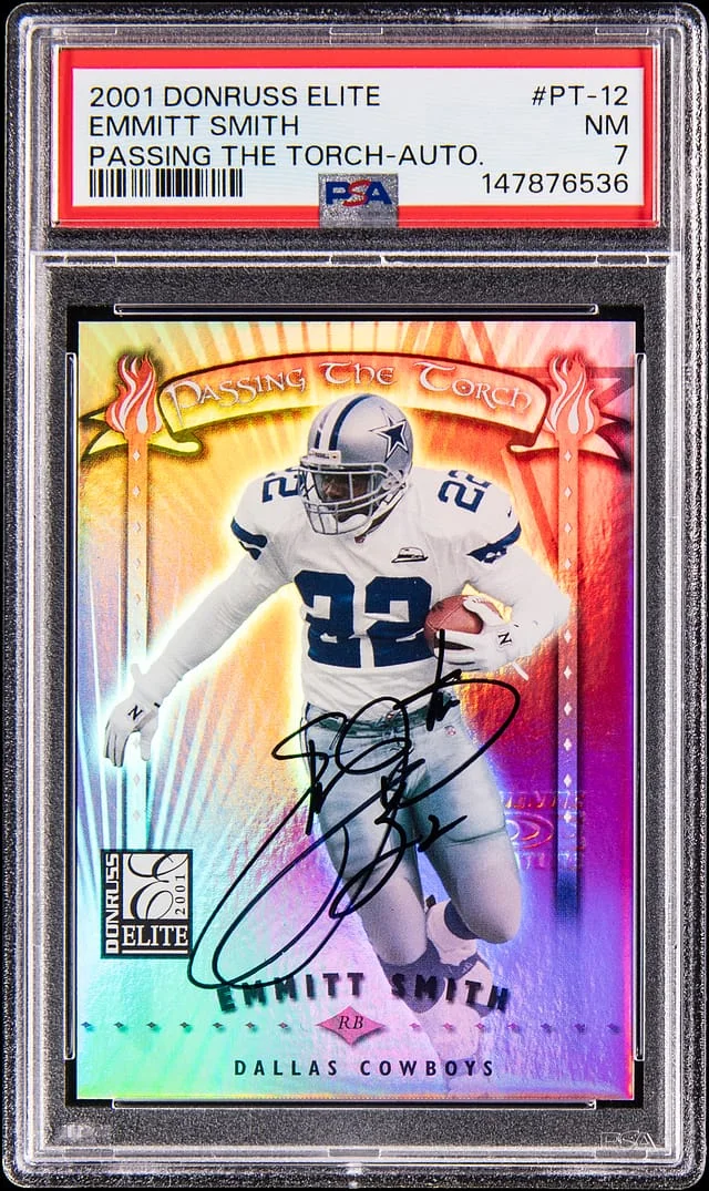 2001 Donruss Elite Emmitt Smith Passing the Torch Autograph #PT-12 card image