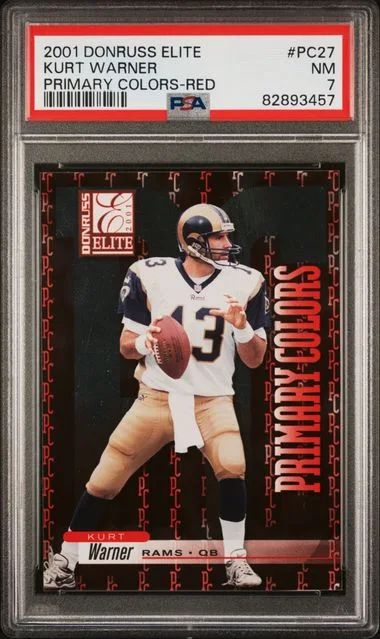 2001 Donruss Elite Kurt Warner Primary Colors Primary Colors-Red #PC27 card image