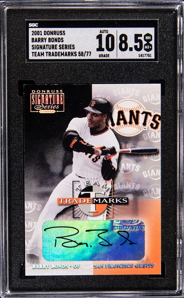 2001 Donruss Signature Series Team Trademarks Barry Bonds #no-number card image