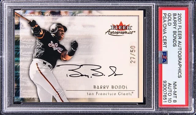 2001 Fleer Autographics Gold Barry Bonds #no-number card image