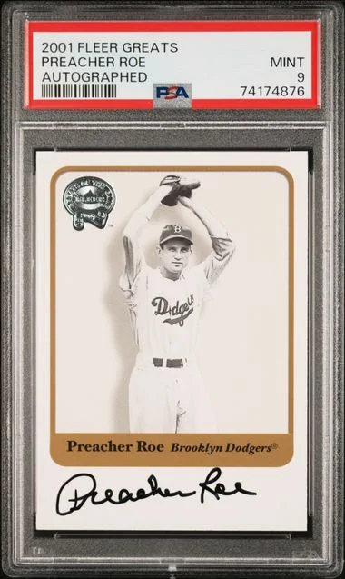 2001 Fleer Greats Autographed Preacher Roe #no-number card image