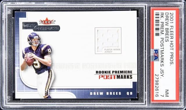 2001 Fleer Hot Prospects Premier Postmarks Jersey Drew Brees #no-number card image