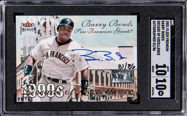 2001 Fleer Premium Decade of Excellence Autographs Barry Bonds #no-number card image