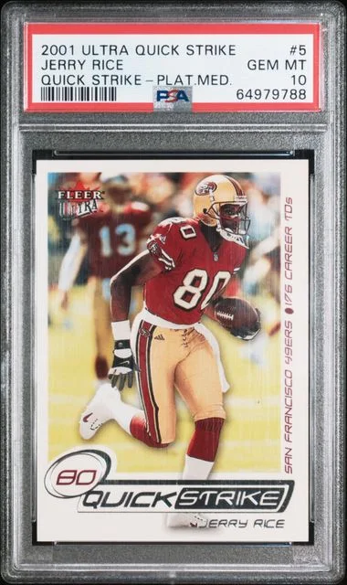 2001 Fleer Ultra Jerry Rice Quick Strike Platinum Medallion #5 card image