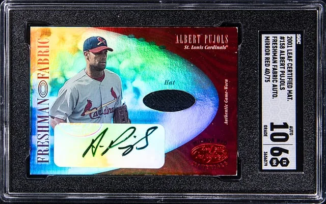2001 Leaf Certified Materials Albert Pujols Freshman Fabric Autograph Mirror Red #158 card image