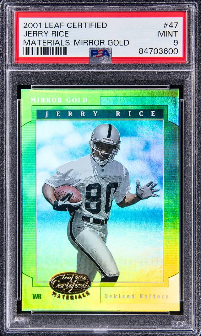 2001 Leaf Certified Materials Jerry Rice Mirror Gold #47 card image