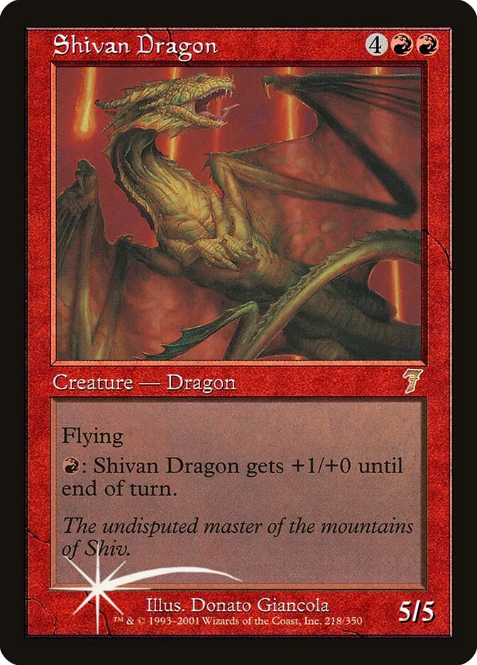 2001 Seventh Edition Shivan Dragon #218★ rare card image