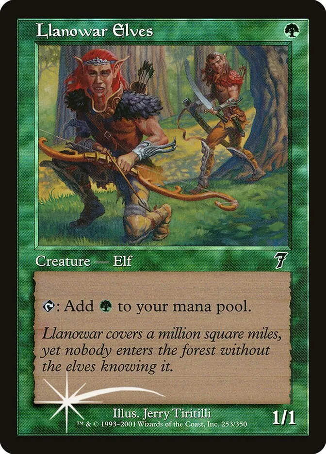 2001 Seventh Edition Llanowar Elves #253★ common card image
