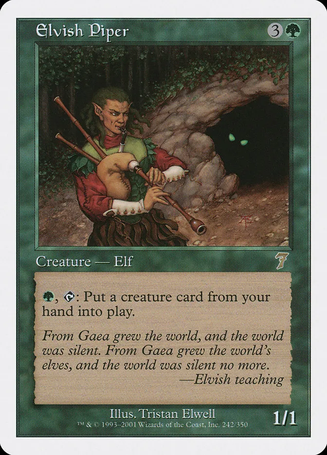 2001 Seventh Edition Elvish Piper rare #242 rare card image