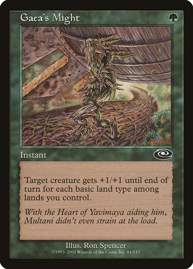 2001 Planeshift Gaea's Might common #81 common card image