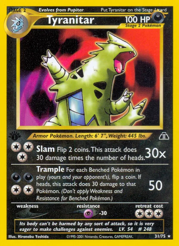 2001 Neo Discovery Tyranitar #31/75 Rare card image