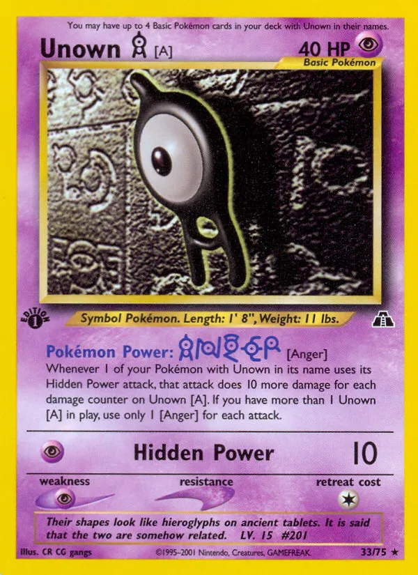 2001 Neo Discovery Unown [A] #14/75 Rare Holo card image